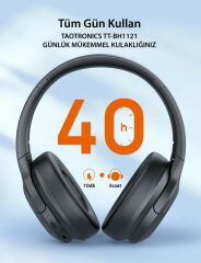 TAOTRONICS 40 mm Sürücülü Kafaüstü Bluetooth Kulaklık 20 Saat Müzik BT 5.3 Siyah